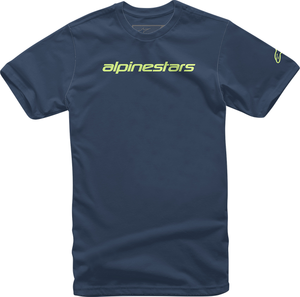 Alpinestars Linear Wordmark T-Shirt - Navy and Lime - XL (Part Number 1212720207036XL)