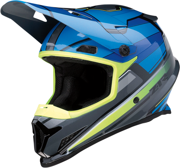 Z1R Rise Motorcycle Helmet - XS Blue/Hi-Viz with Removable Liner and Enhanced Ventilation