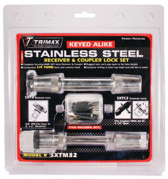Trimax Stainless Steel 5/8" Reciever Lock 2-1/2" Span Coupler Sxtm32