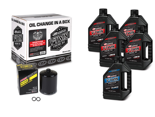 Maxima V-Twin Oil Change Kit Synthetic W/ Black Filter Sportster 90-119015Pb