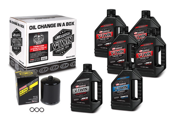 Maxima V-Twin Oil Change Kit Synthetic W/ Black Filter Twin Cam 90-119016Pb