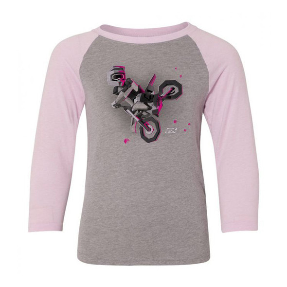 Factory Effex Fx Moto Kids Girls Youth Baseball Shirt / Pink-Heather Gray S 21-83730