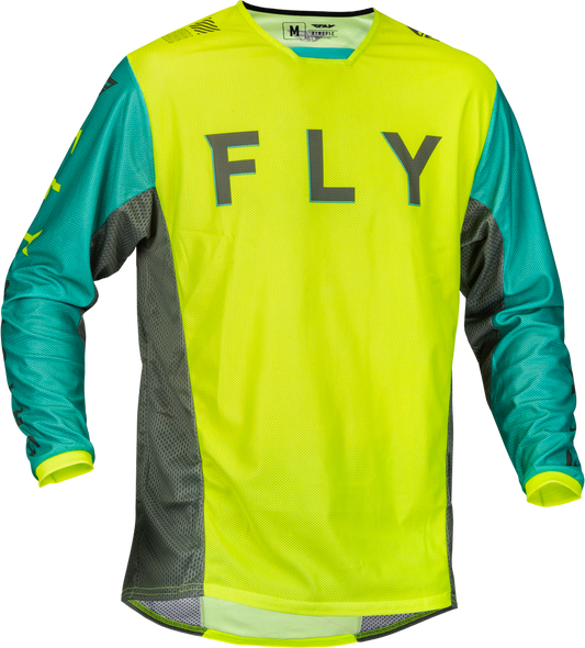 Fly Racing Kinetic Mesh Kore Jersey Hi-Vis/Teal/Grey Lg 377-316L