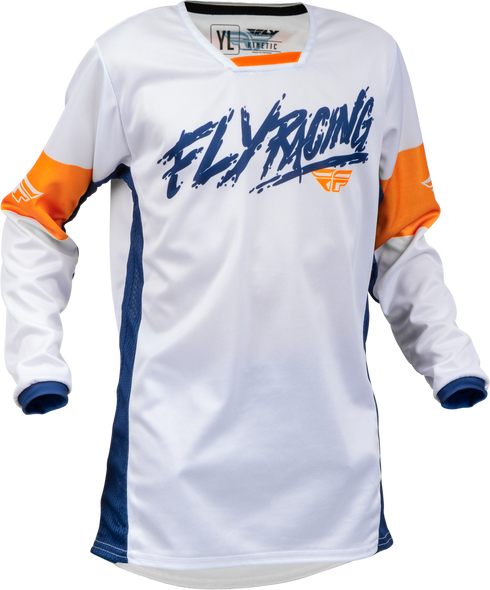 Fly Racing Youth Kinetic Khaos Jersey White/Navy/Orange Yx 376-425Yx