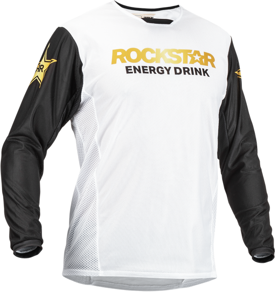 Fly Racing Kinetic Rockstar Mesh Jersey White/Black/Gold Md 376-318M