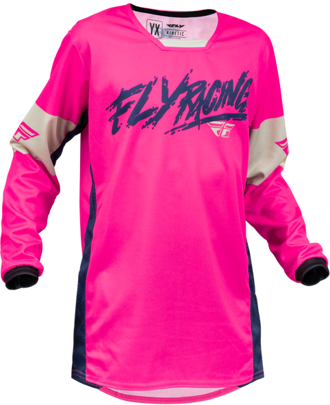 Fly Racing Youth Kinetic Khaos Jersey Pink/Navy/Tan Ys 376-424Ys