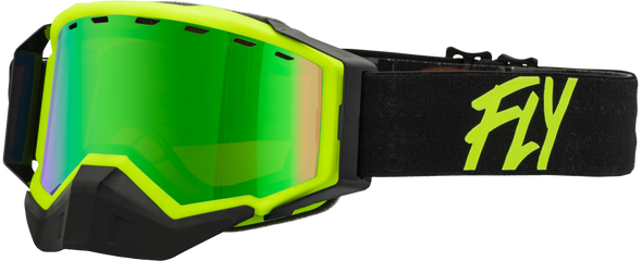 Fly Racing Zone Snow Goggle Black/Hi-Vis W/ Green Mirror/Amber Lens 37-50269