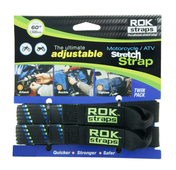 Rokstraps Motorcycle Strap Black/Blue/Green 18"X60"X1" Rok10001