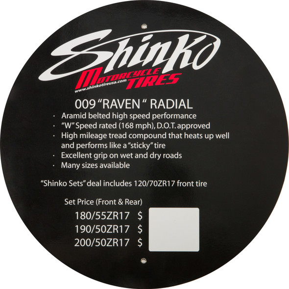 Shinko Tire Display Sign 009 Raven 009 Raven Insert