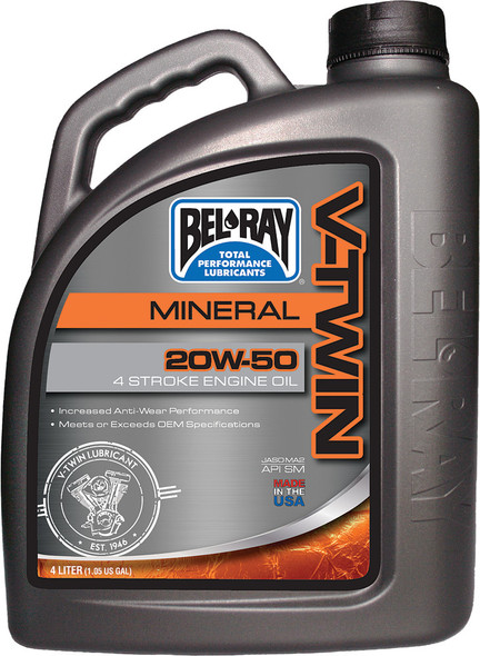 Bel-Ray V-Twin Mineral Engine Oil 20W-50 4L 96905-Bt4