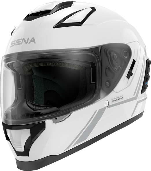 Sena Stryker Full Face Helmet With Mesh Intercom Gloss White Lg Stryker-Gw00L1