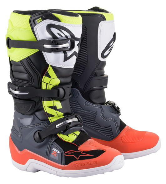 Alpinestars Tech 7S Boots Dark Grey/ Red Fluo/Yellow Fluo Sz 05 2015017-9058-5