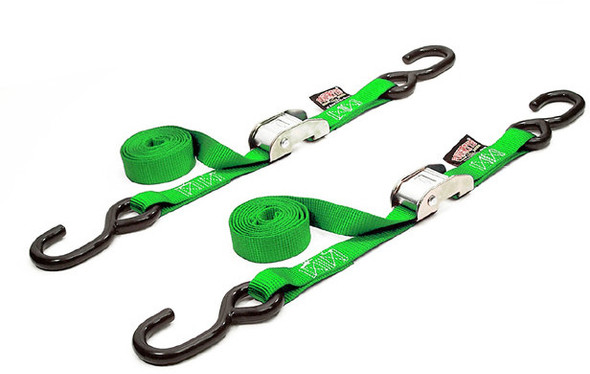 Powertye Tie-Down Cam S-Hook 1"X5.5' Green Pair 22265