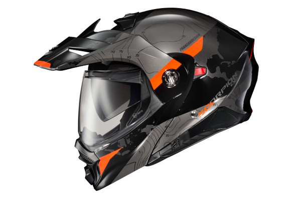 Scorpion Exo Exo-At960 Modular Helmet Topographic Black/Orange Md 96-1034