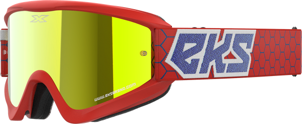 EKS Brand Flat Out Mirror Goggle Rd/Wht/Blu Metallic Gold Mir 067-60525