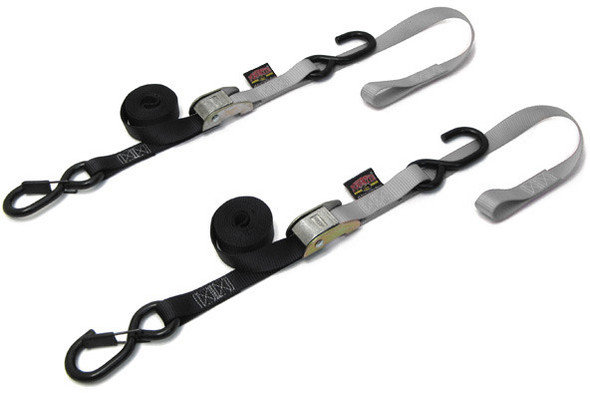 Powertye Tie-Down Cam Sec Hook Soft-Tye 1"X6' Black/Silver Pair 23624-S