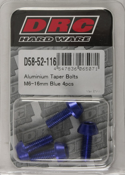 DRC Aluminum Taper Bolts Blue M6X16Mm 4/Pk D58-52-116