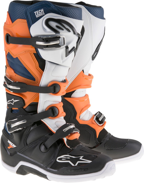 Alpinestars Tech 7 Boots Black/Orange/White/Blue Sz 16 2012014-1427-16