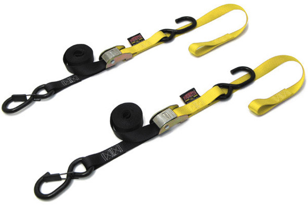 Powertye Tie-Down Cam Sec Hook Soft-Tye 1"X6' Black/Yellow Pair 23628-S