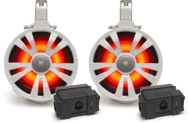 Ecoxgear 2-Pack White 8' Speakers Two Amplified + Two Batteries Sei-Etampbat7708