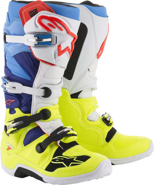 Alpinestars Tech 7 Boots Yellow/White/Blue Sz 10 2012014-5277-10