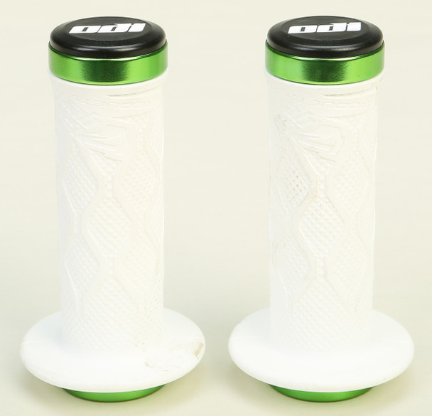 Tangent Mini Lock-On Grips White W/Green Alloy Clamp 100Mm 16-2206W