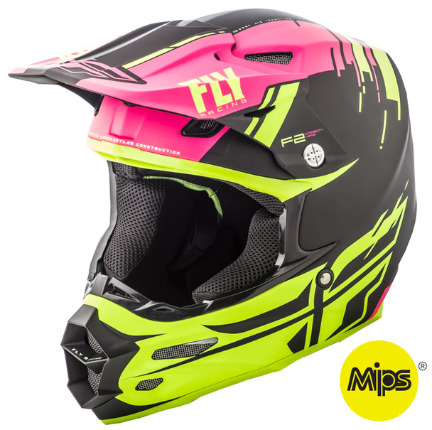 Fly Racing F2 Carbon Forge Helmet Matte Pink/Hi-Vis/Black Sm 73-4239-5-S