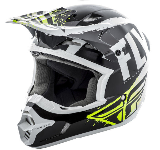 Fly Racing Kinetic Burnish Helmet Black/White/Hi-Vis Ym 73-3391-2-Ym