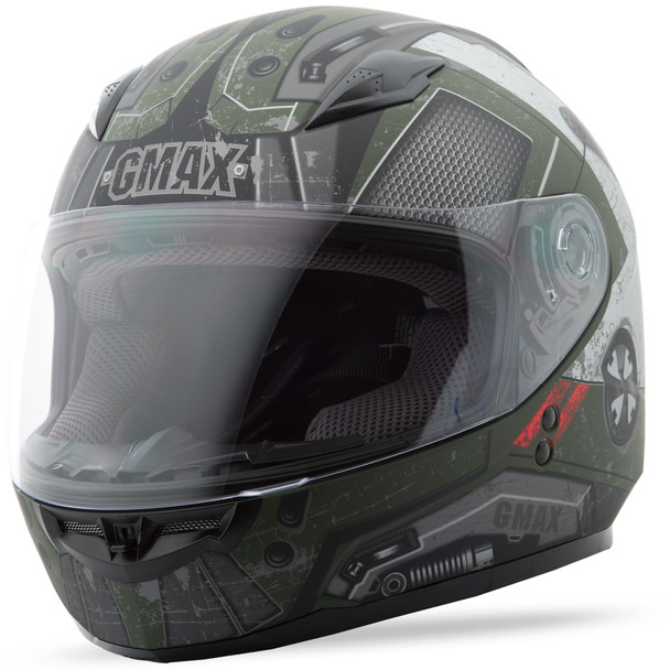 Gmax Youth Gm-49Y Full-Face Trooper Helmet Matte Green/Blk/Red Yl G7495712 Tc-3F