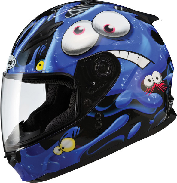 Gmax Gm-49Y Full Face Helmet Slimed Black/Blue Yl G7491212 Tc-2