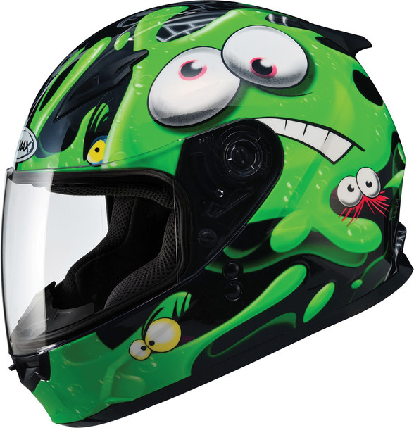 Gmax Gm-49Y Full Face Helmet Slimed Black/Green Yl G7491462 Tc-3