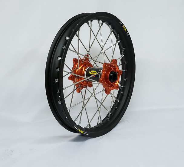 Pro-Wheel Wheel Rear 1.60X14 Orange Hub Blk Rim/Sil Spoke/Sil Nipple 24-3076211