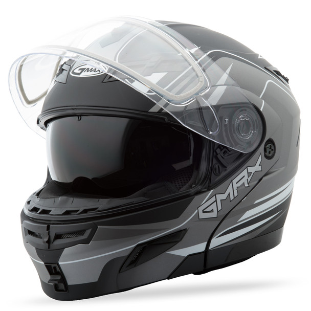 Gmax Gm-54S Modular Helmet Terrain Matte Black/Silver 3X G2546559 Tc-17