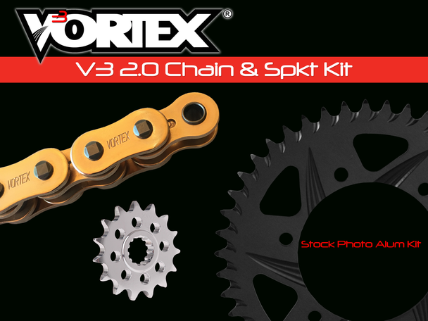 Vortex Sprocket/Chain Kit Stl/Alu 16/43T Blk Sx3 525-114L Gld Ckg6458