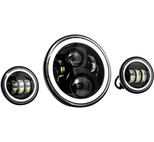 Letric Lighting Co. 7" Full-Halo LED Headlight and Passing Lamp Kits for Indian Black 7" LLC-ILHK-7BH