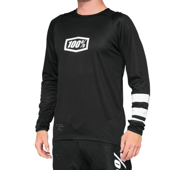 100% Youth R-Core Long Sleeve Jersey Black/White Youth S 40008-00004