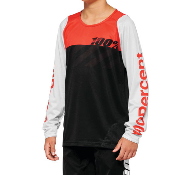 100% Youth R-Core Long Sleeve Jersey Black/Red Youth XL 40008-00003