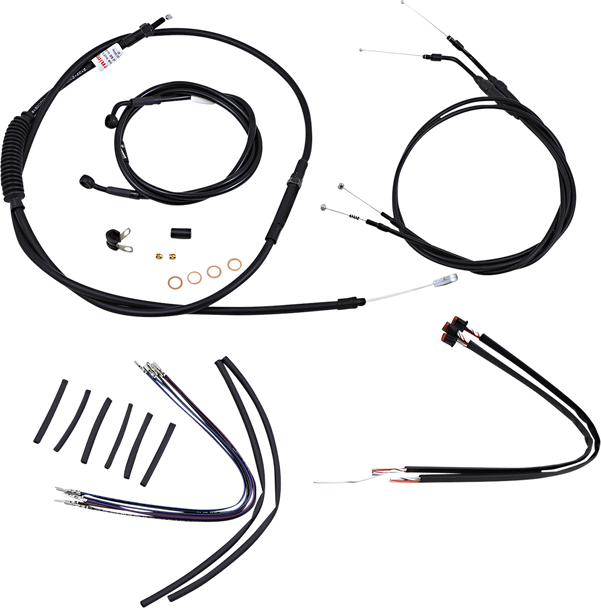 Burly Brand Complete Black Vinyl Handlebar Cable Line Kit For Ape Hanger Handlebars B301108