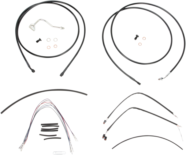 Burly Brand Complete Black Vinyl Handlebar Cable Line Kit For Ape Hanger Handlebars B301116