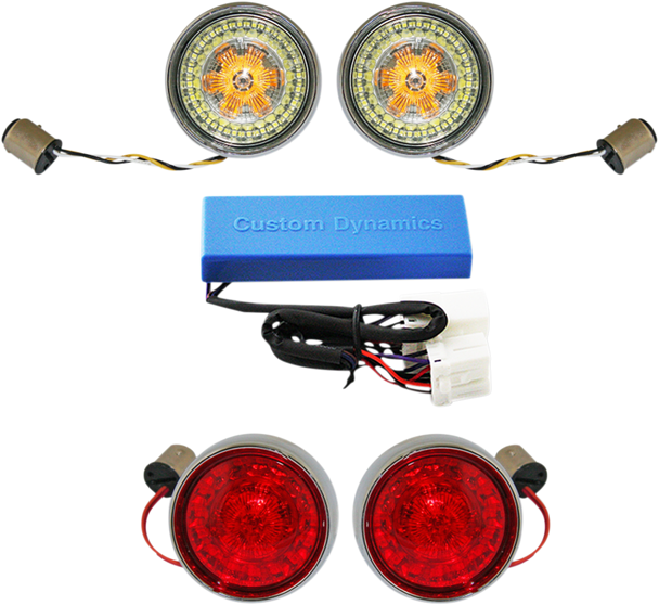 Custom Dynamics Complete Front & Rear Turn Signal Conversion Kit With Bullet Bezel Lenses Pbhdbbc