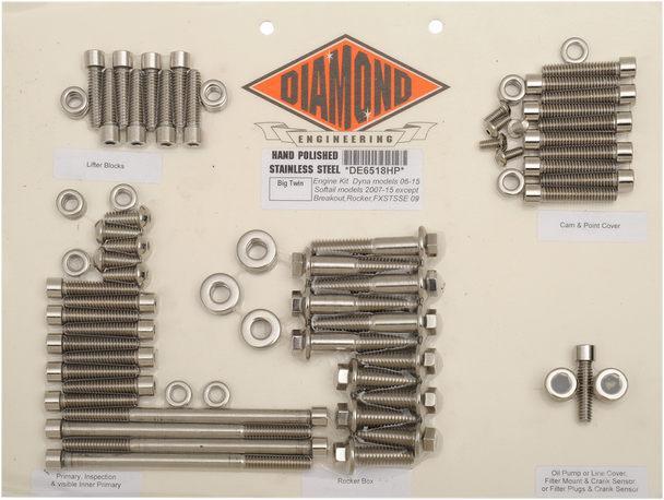 Diamond Engineering Polished Stainless Engine Fastener Kit De6518H