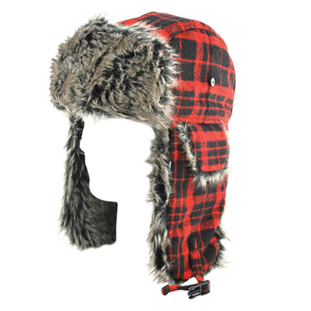 Balboa Trooper Hat W/ Grey Fur Buffalo Plaid Wth068