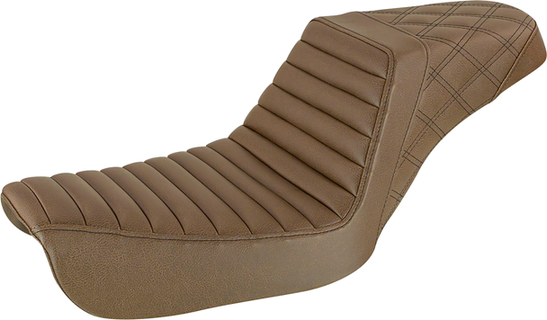 SADDLEMEN Step-Up Seat - Front Tuck-n-Roll/Rear Lattice Stitch - Brown - FXD 804-04-176BR