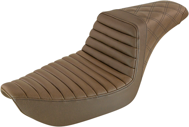 SADDLEMEN Step-Up Seat - Front Tuck-n-Roll/Rear Lattice Stitch - Brown - Dyna 896-04-176BR