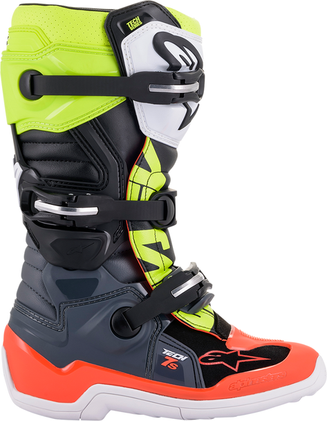 Alpinestars Youth Tech 7S Motorcycle Boots - Black, Gray, Red, White, Yellow (US 7 / EU 40.5) - Part Number 2015017-9058-7