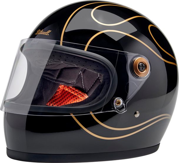 BILTWELL Gringo S Helmet - Gloss Black Flames, Small (Part No. 1003-567-502)