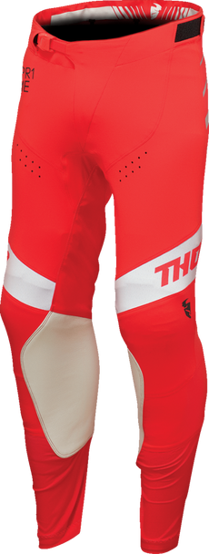 THOR Prime Analog Pants - Red/White, US 36 | Durable Full Grain Leather & Vented Mesh for Motorcycle Riding