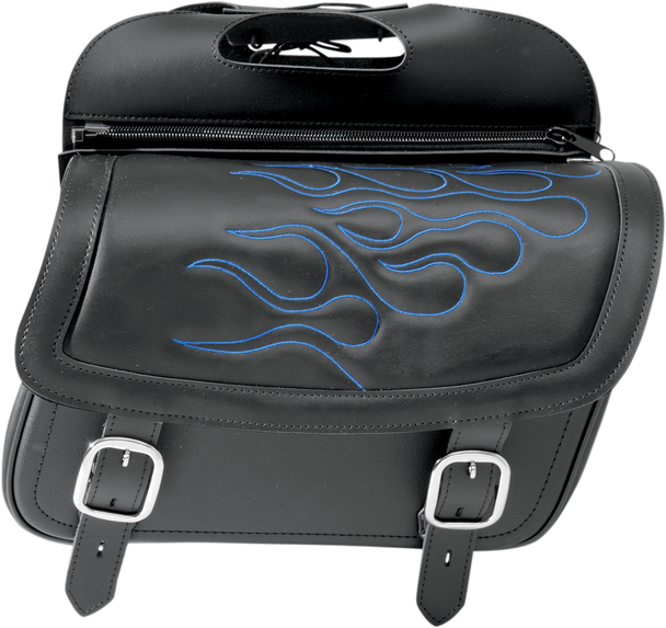 SADDLEMEN Flame Saddlebag - Blue Large 3501-0773 with Genuine Leather and Weather-Resistant Saddlehyde*