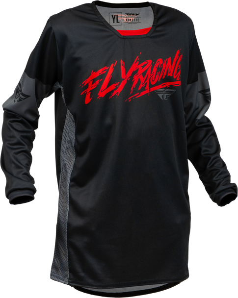 Fly Racing Youth Kinetic Khaos Jersey Black/Red/Grey Yx 376-420Yx