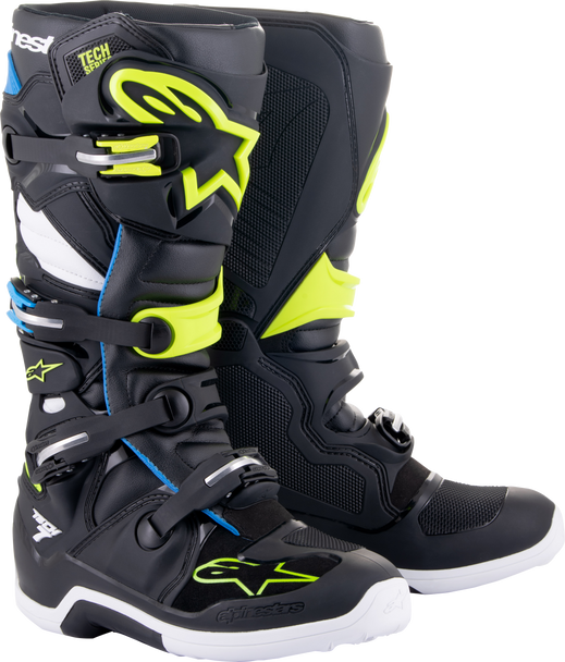 Alpinestars Tech 7 Boots Blk/Enamel Blu/Fluo Yel Sz 12 2012014-1795-12